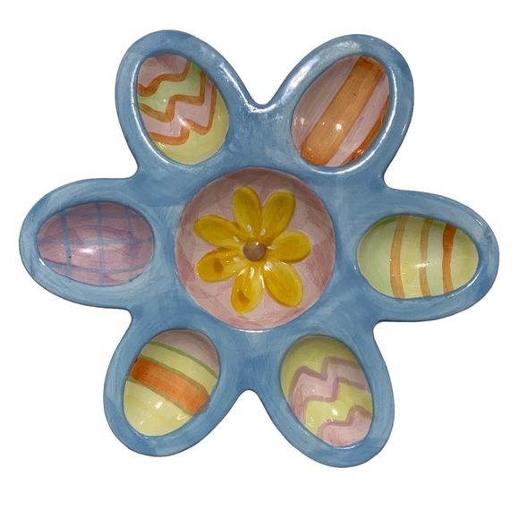 Easter Egg Display Candy Dishes Ceramic 9 inch Multipurpose Multicolor Set of 2 - Picture 3 of 12